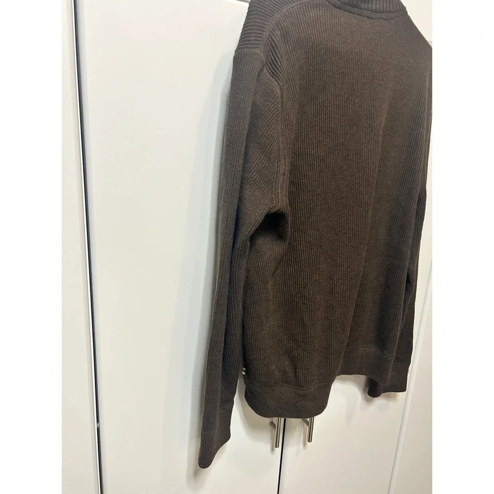 Eddie Bauer Mens XL Brown Striped Quarter Zip Ribbed Knit‎ Pullover Sweater